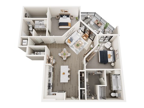 Floor plan for 2 beds, 2 baths, 1322 sqft